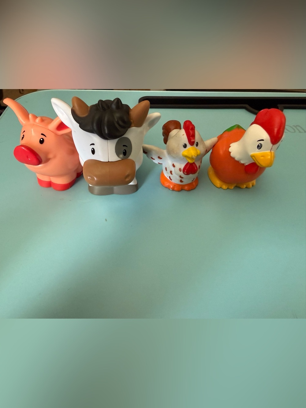 Farm Animal Squeak Toy Set - Pink Pig, White Cow, Orange & White Chickens